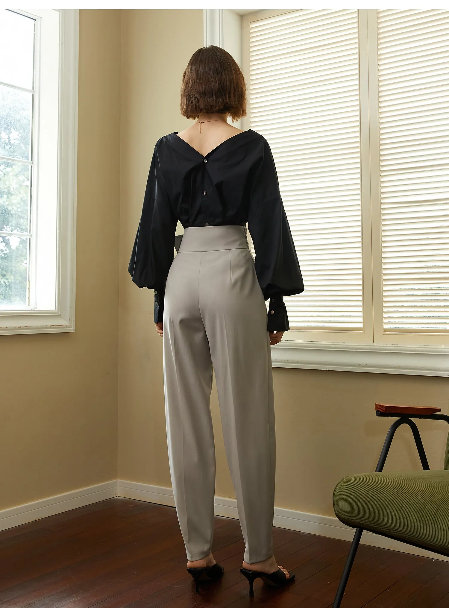 New early spring high waist trousers, designed with an asymmetric belt- Luna