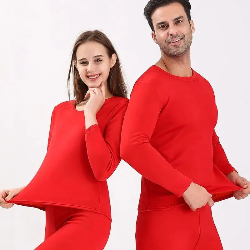 New Winter Thermal Underwear Set Men's Thickening and Fleece O-neck Long Johns and Tops Women's Cold Protection Couple Suit