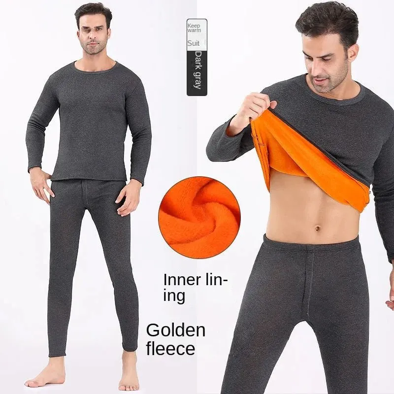 New Winter Thermal Underwear Set Men's Thickening and Fleece O-neck Long Johns and Tops Women's Cold Protection Couple Suit