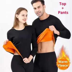 New Winter Thermal Underwear Set Men's Thickening and Fleece O-neck Long Johns and Tops Women's Cold Protection Couple Suit