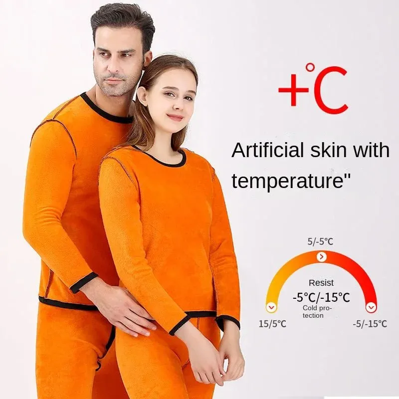 New Winter Thermal Underwear Set Men's Thickening and Fleece O-neck Long Johns and Tops Women's Cold Protection Couple Suit