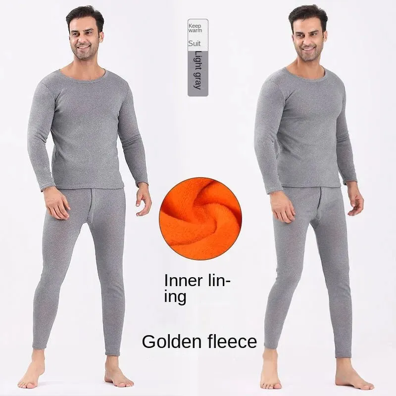 New Winter Thermal Underwear Set Men's Thickening and Fleece O-neck Long Johns and Tops Women's Cold Protection Couple Suit