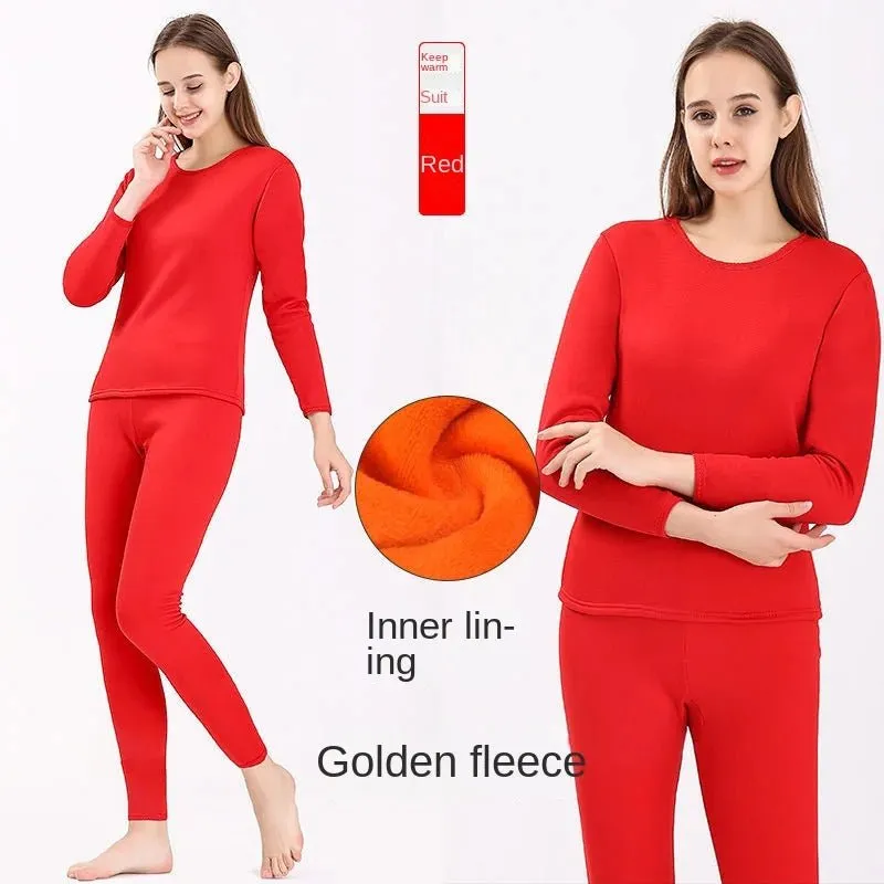 New Winter Thermal Underwear Set Men's Thickening and Fleece O-neck Long Johns and Tops Women's Cold Protection Couple Suit