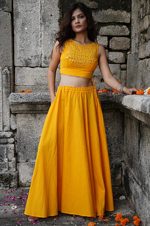 Okhai "Ashtami" Mirrorwork Yellow Pure Cotton Sleeveless Blouse