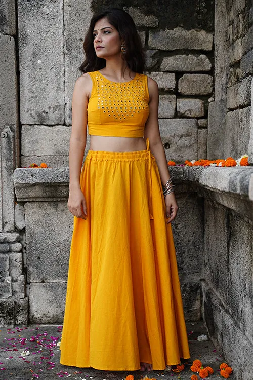 Okhai "Ashtami" Mirrorwork Yellow Pure Cotton Sleeveless Blouse