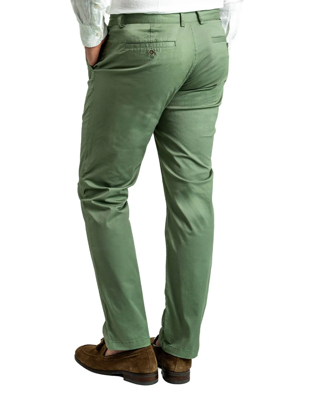 Olive Twill Stretch Cotton Chino Trousers