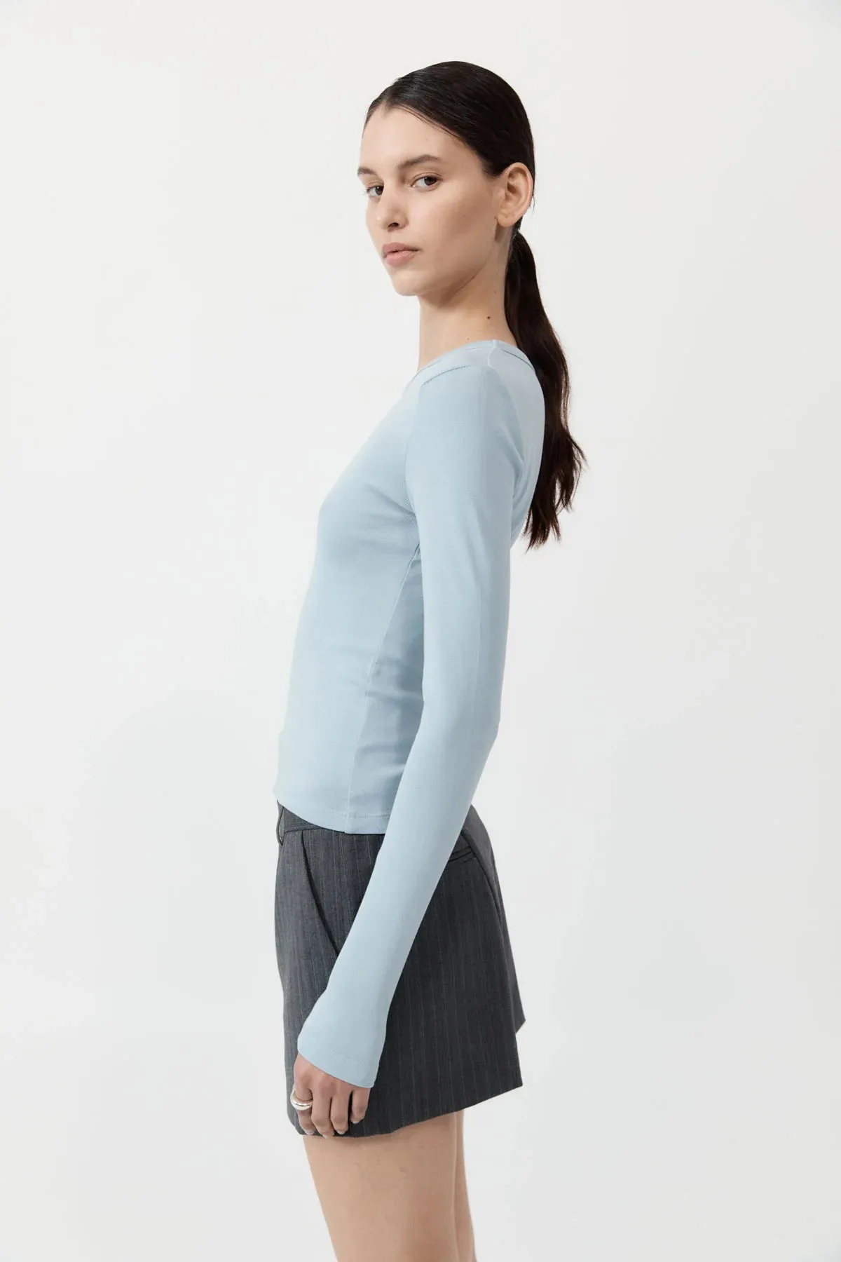 Organic Cotton Long Sleeve Top Stone Blue