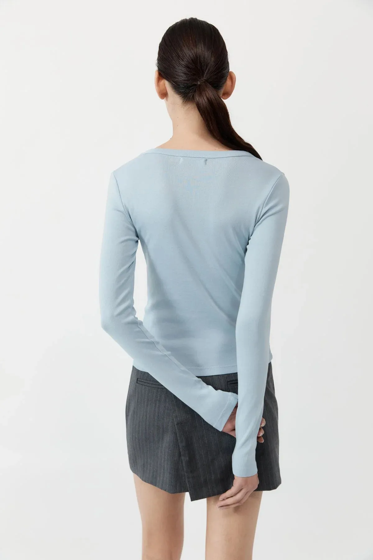 Organic Cotton Long Sleeve Top Stone Blue