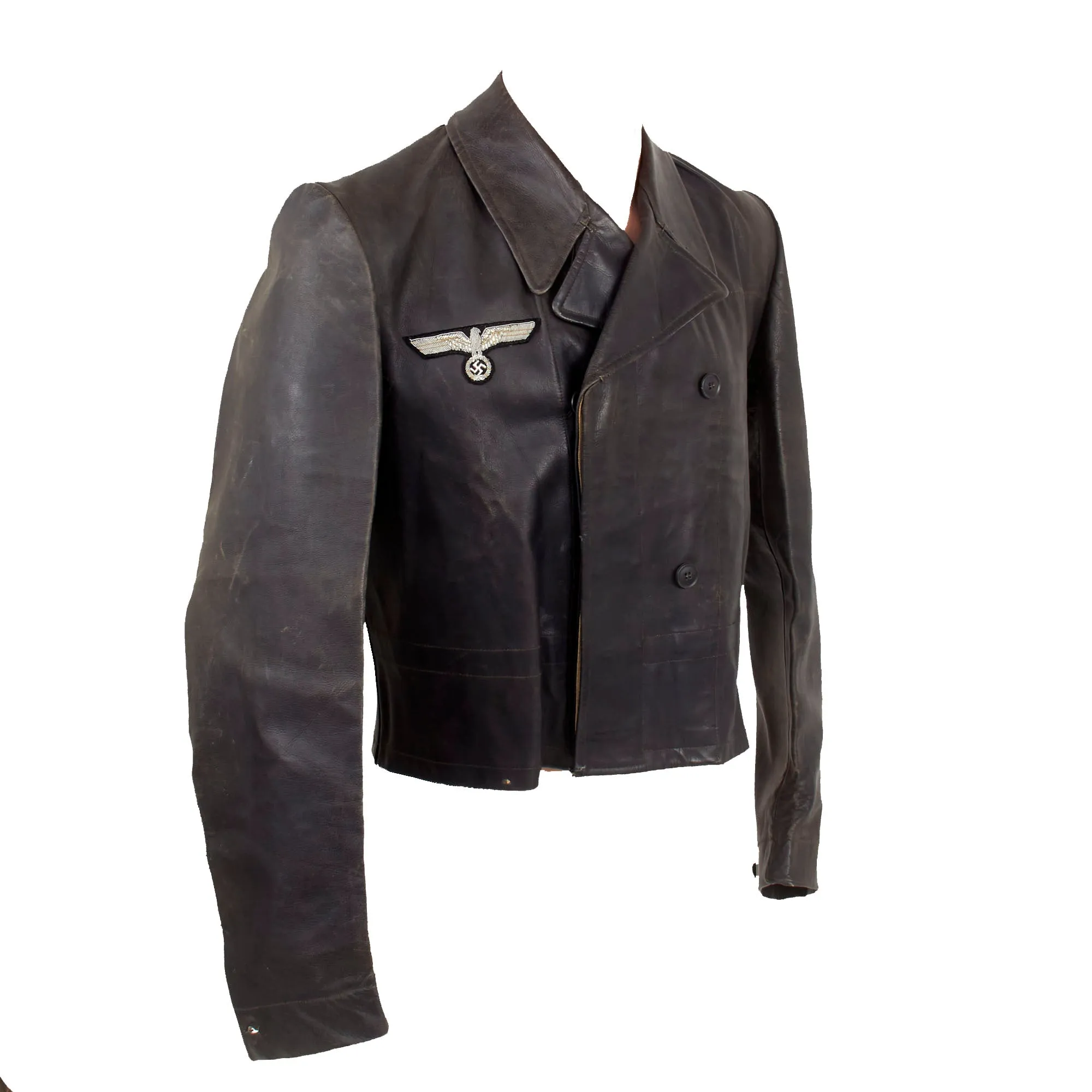 Original German Double Breasted Panzer Officer's Leather Jacket and Trouser Uniform Set with Boots - A.A.F. Tank Museum