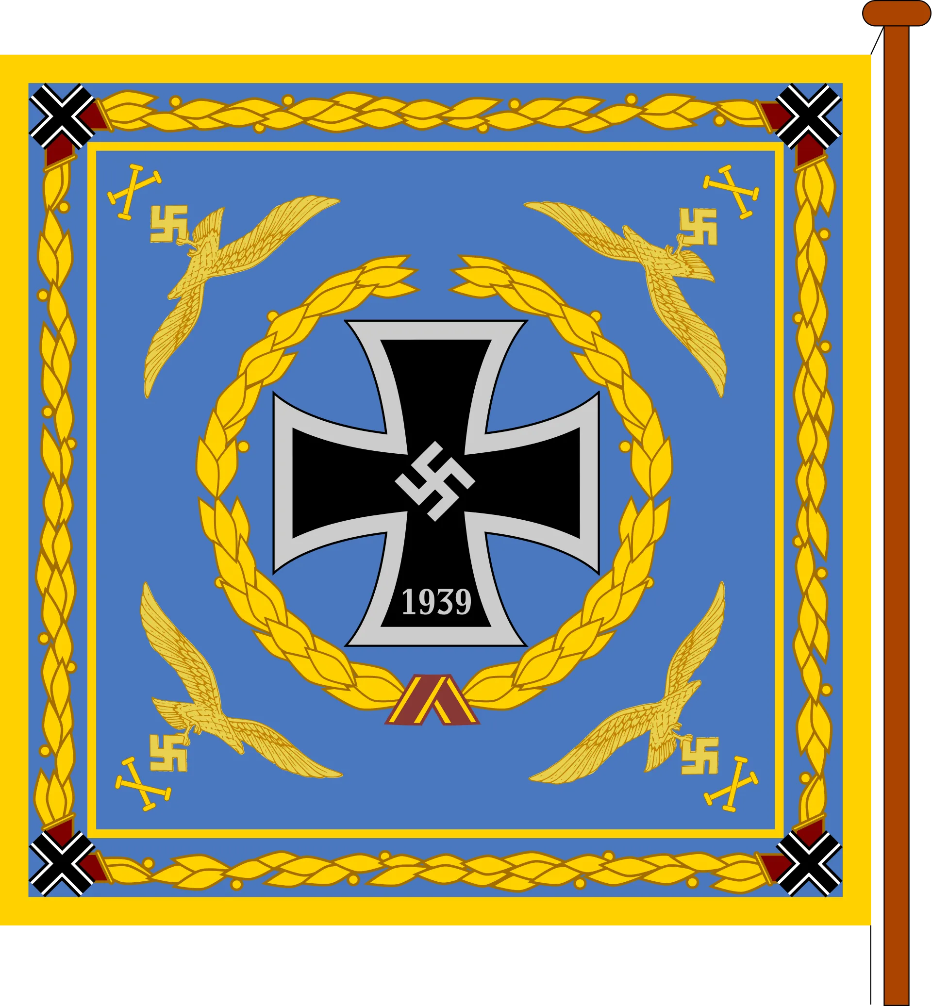 Original German WWII Framed Glass Luftwaffe Iron Cross Painting - Similar to Standard of the Reichsmarschall 1941-1945 - 18½” x 22¼”