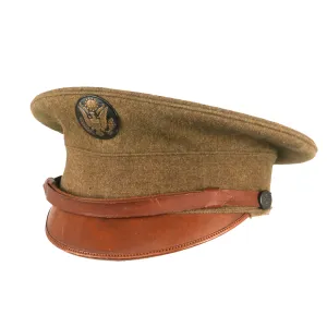 Original U.S. WWI Model 1910 Wool Enlisted Peaked Visor Cap With Unique Two-Tone Cap Device - Size 6