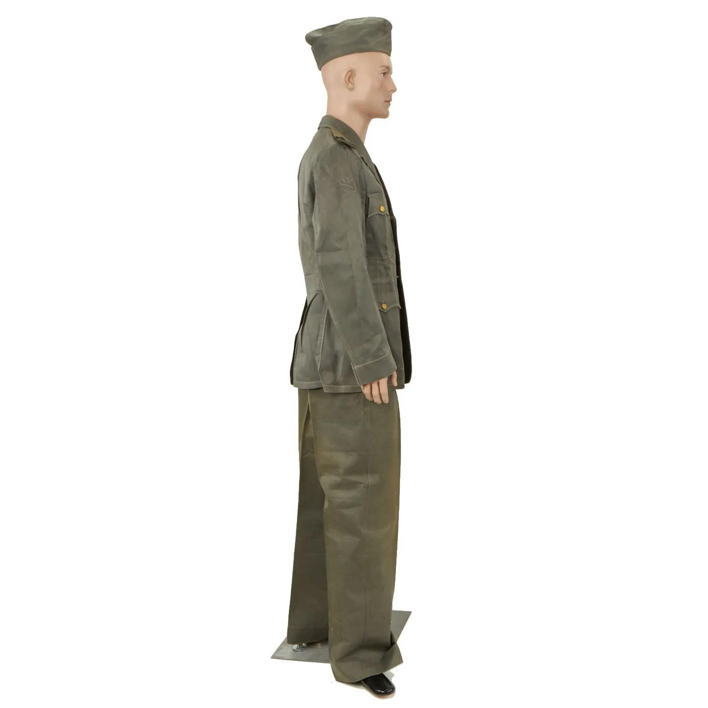 Original U.S. WWII Named Navy Chaplain Officer Grey Uniform Set - Coat, Trousers, Visor Cap & Overseas Caps