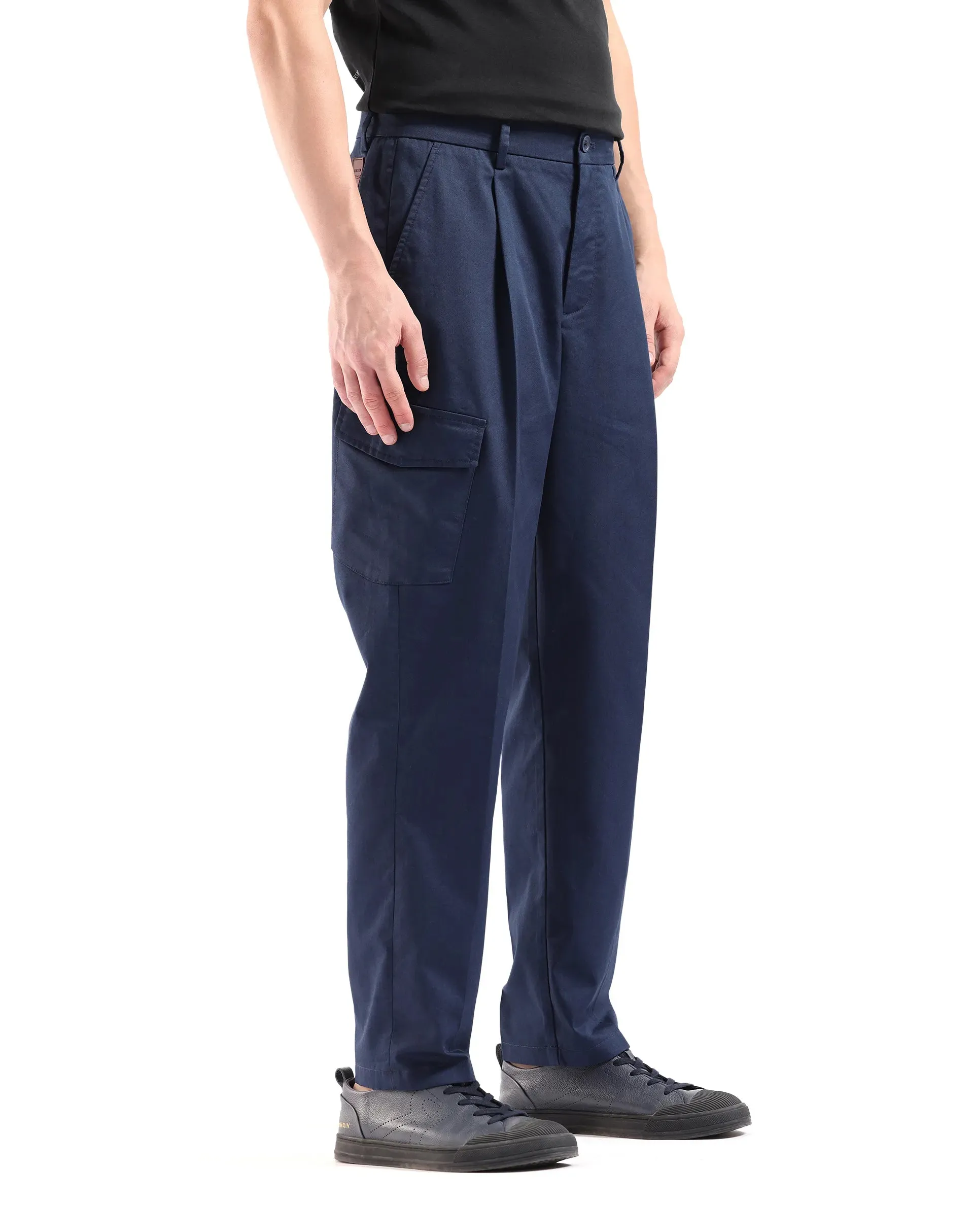 Rare Rabbit Men Eber Navy Button Closure Regular Fit Plain Pleated Trouser