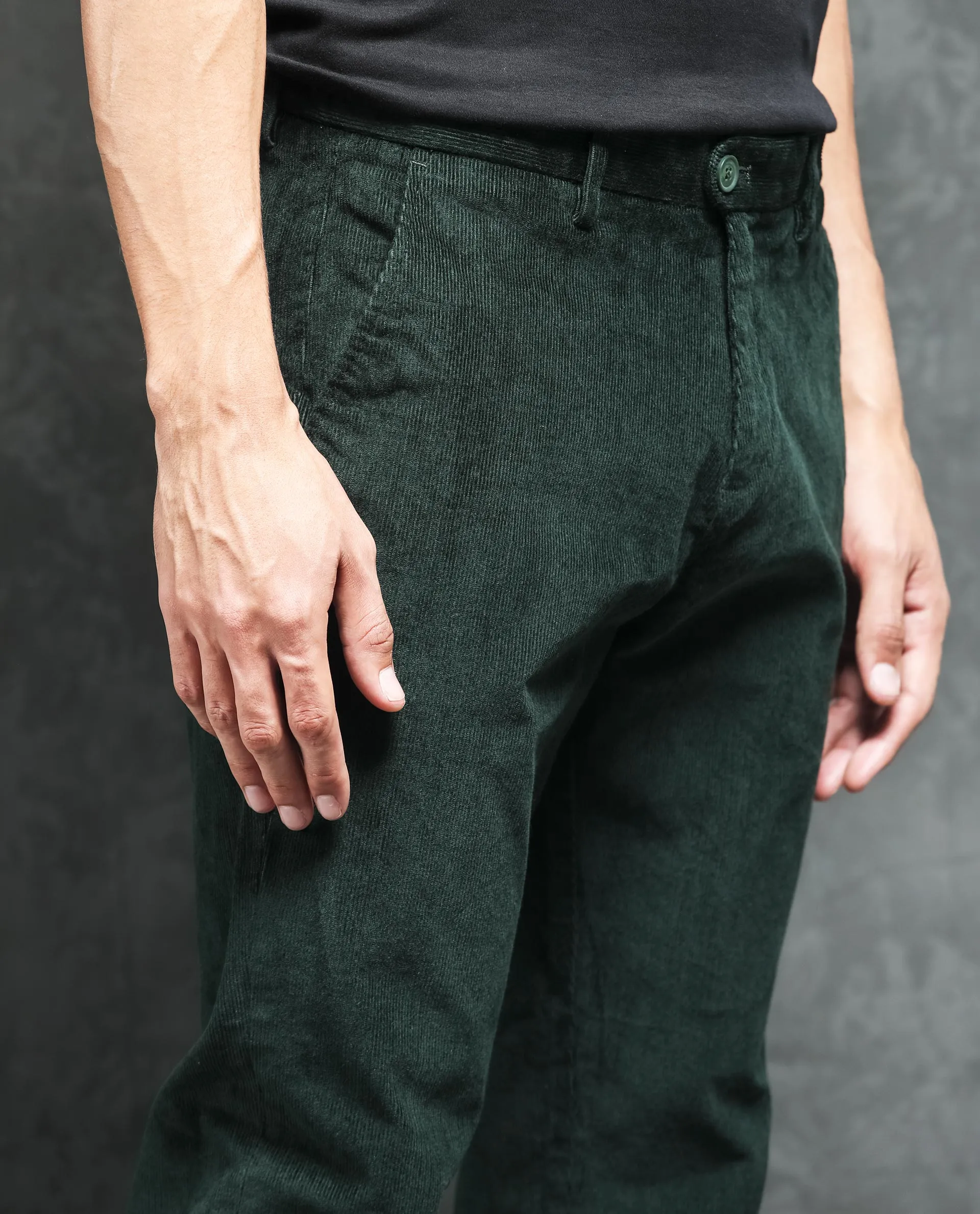 Rare Rabbit Men's Upton Dark Green Mid-Rise Regular Fit Corduroy Trousers