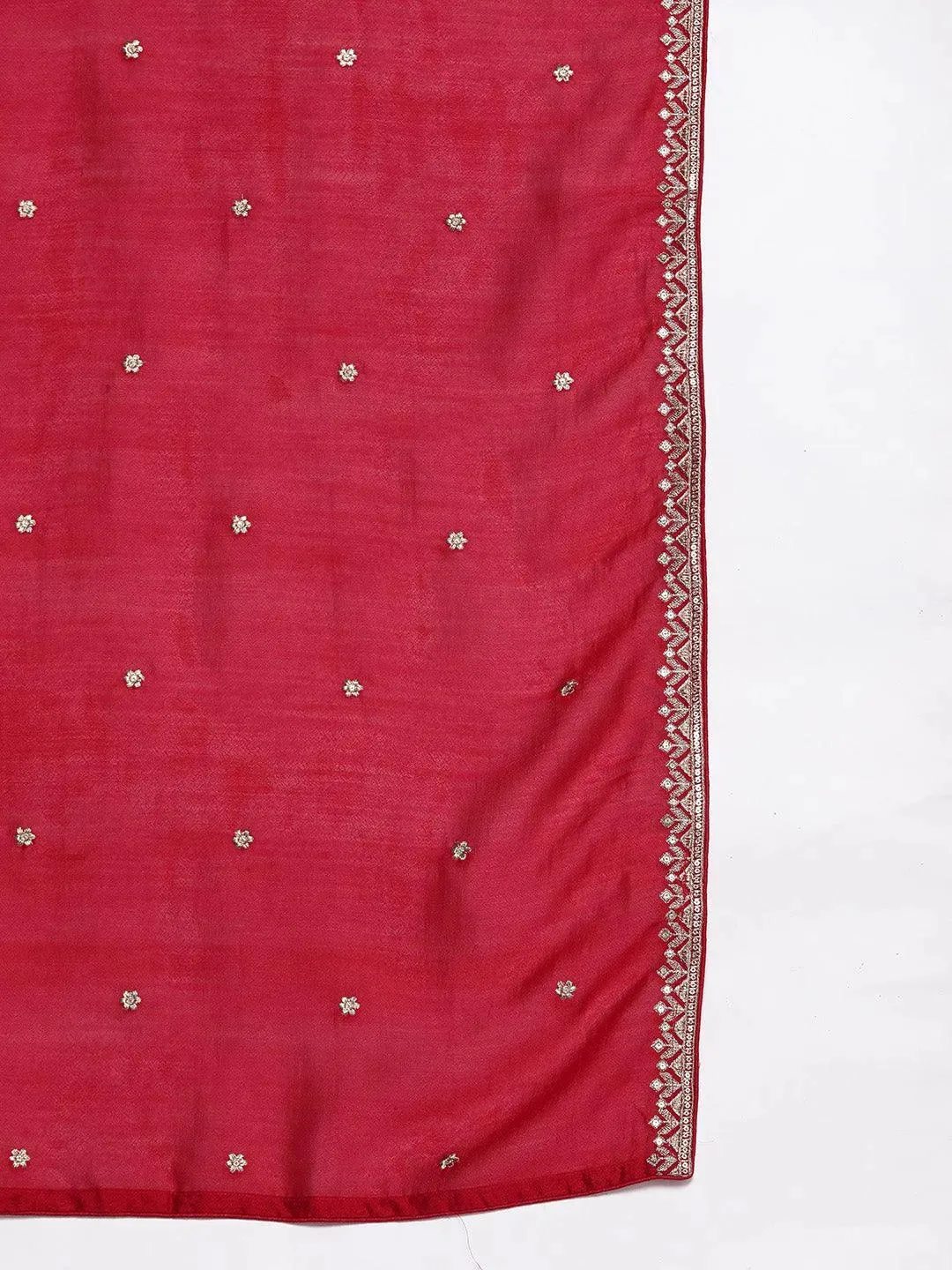 Red Embroidered Silk Blend Straight Suit With Dupatta