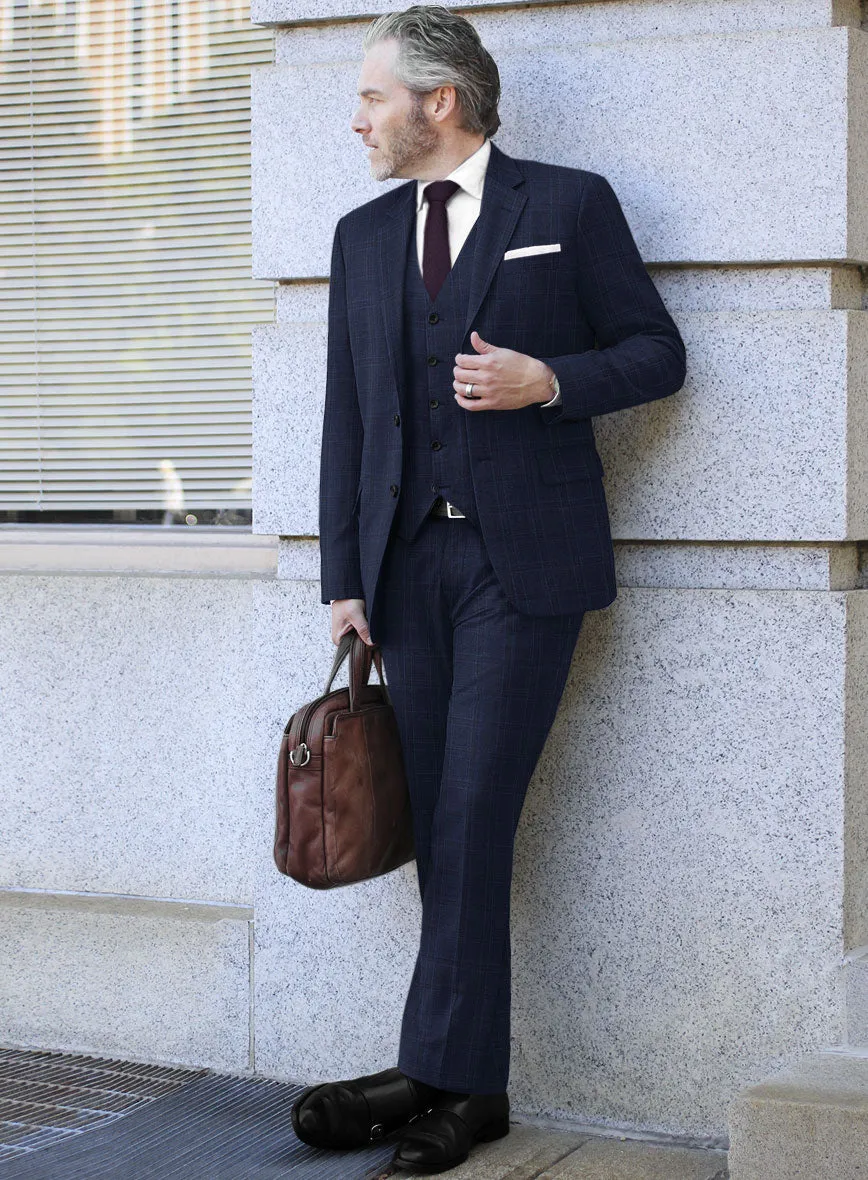 Reda Dark Navy Checks Wool Suit