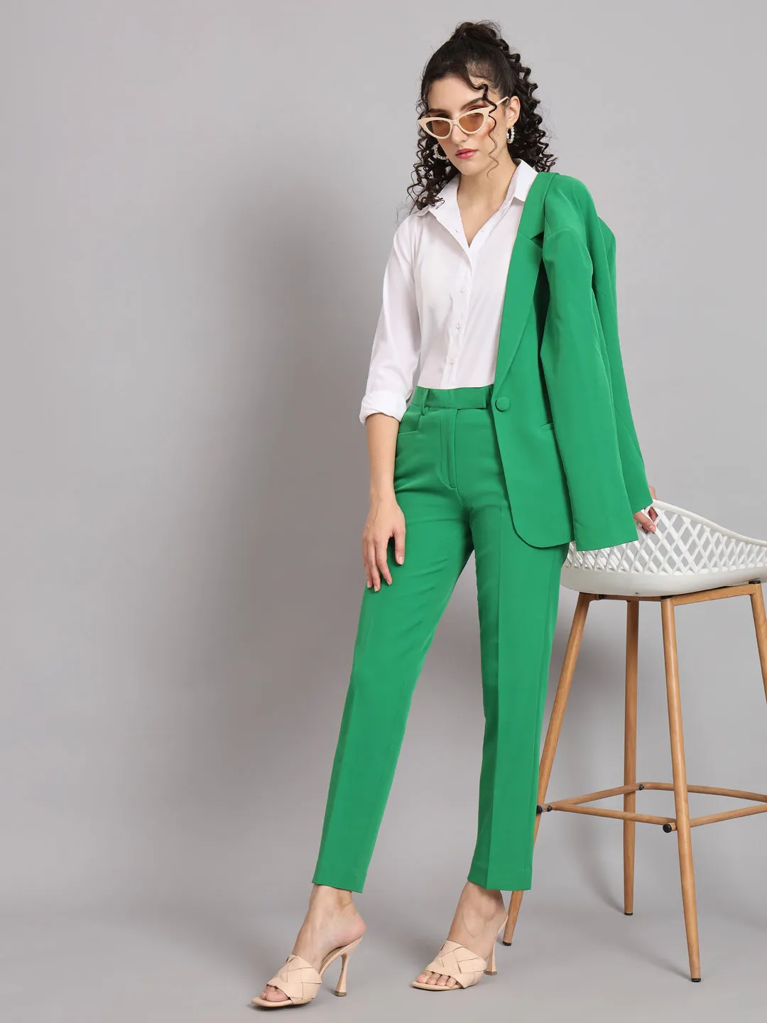 Regular Fit Mid Waist Trouser - Parrot Green