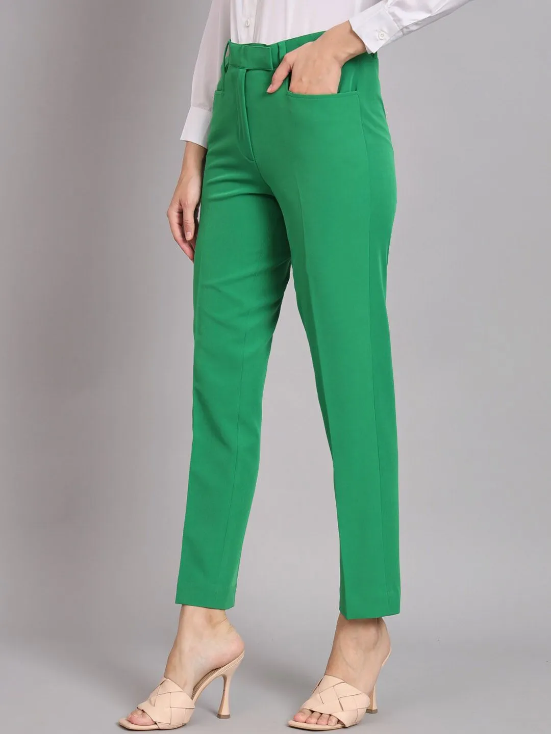 Regular Fit Mid Waist Trouser - Parrot Green