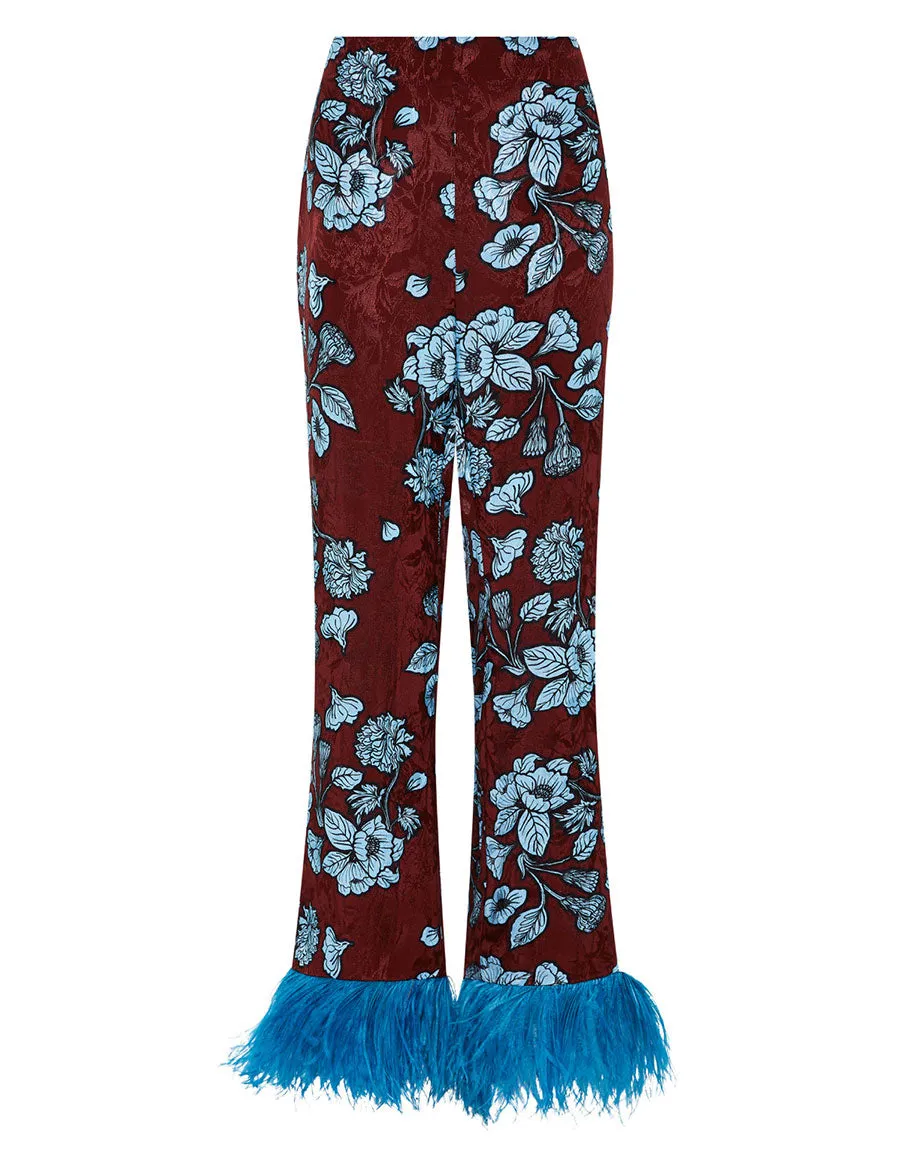 Romana Floral Jacquard Trouser - Glass Flower Blue