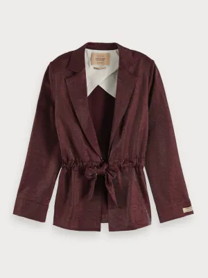 Shiny Belted Blazer in Plum