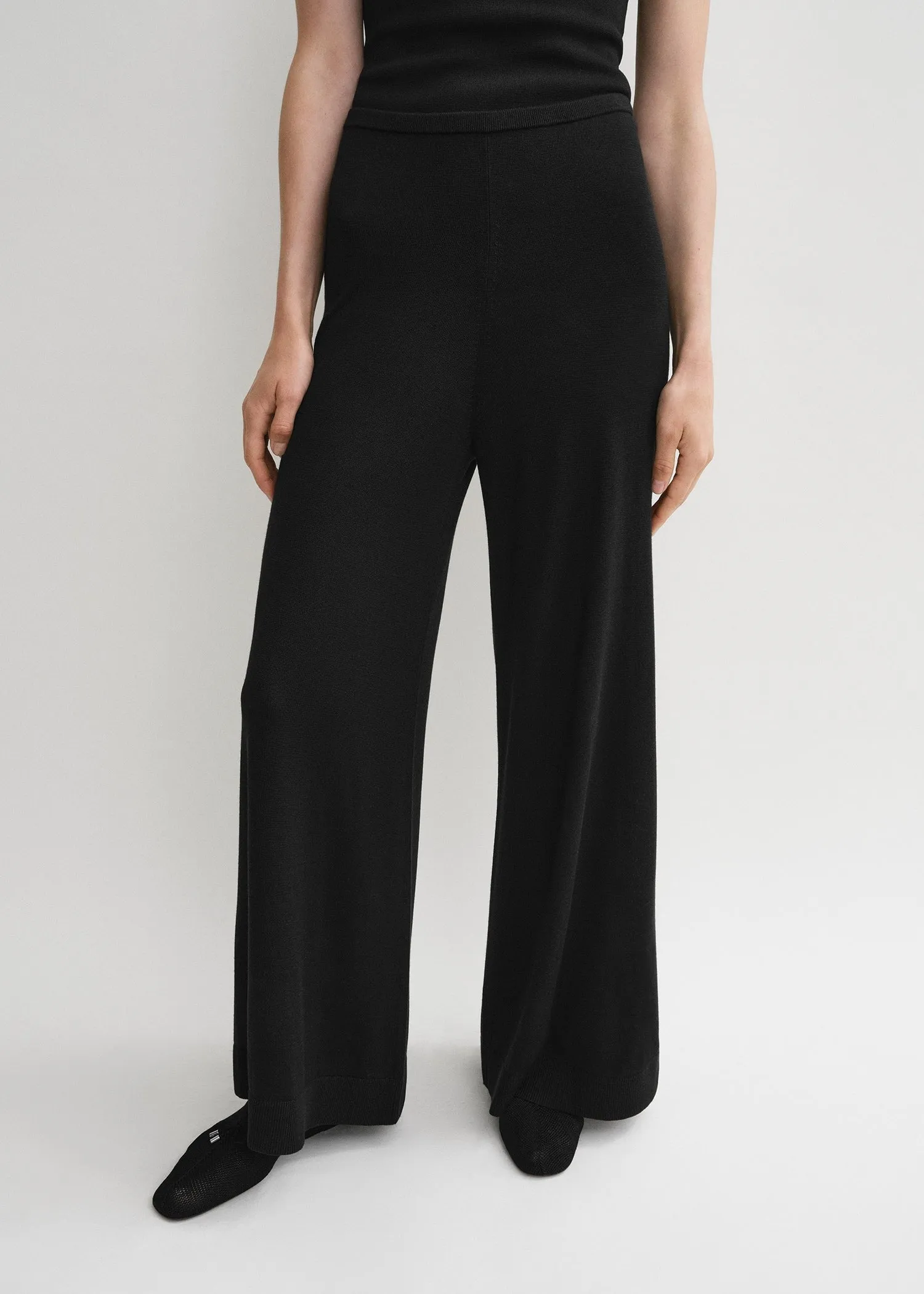 Silk cashmere knit slacks black