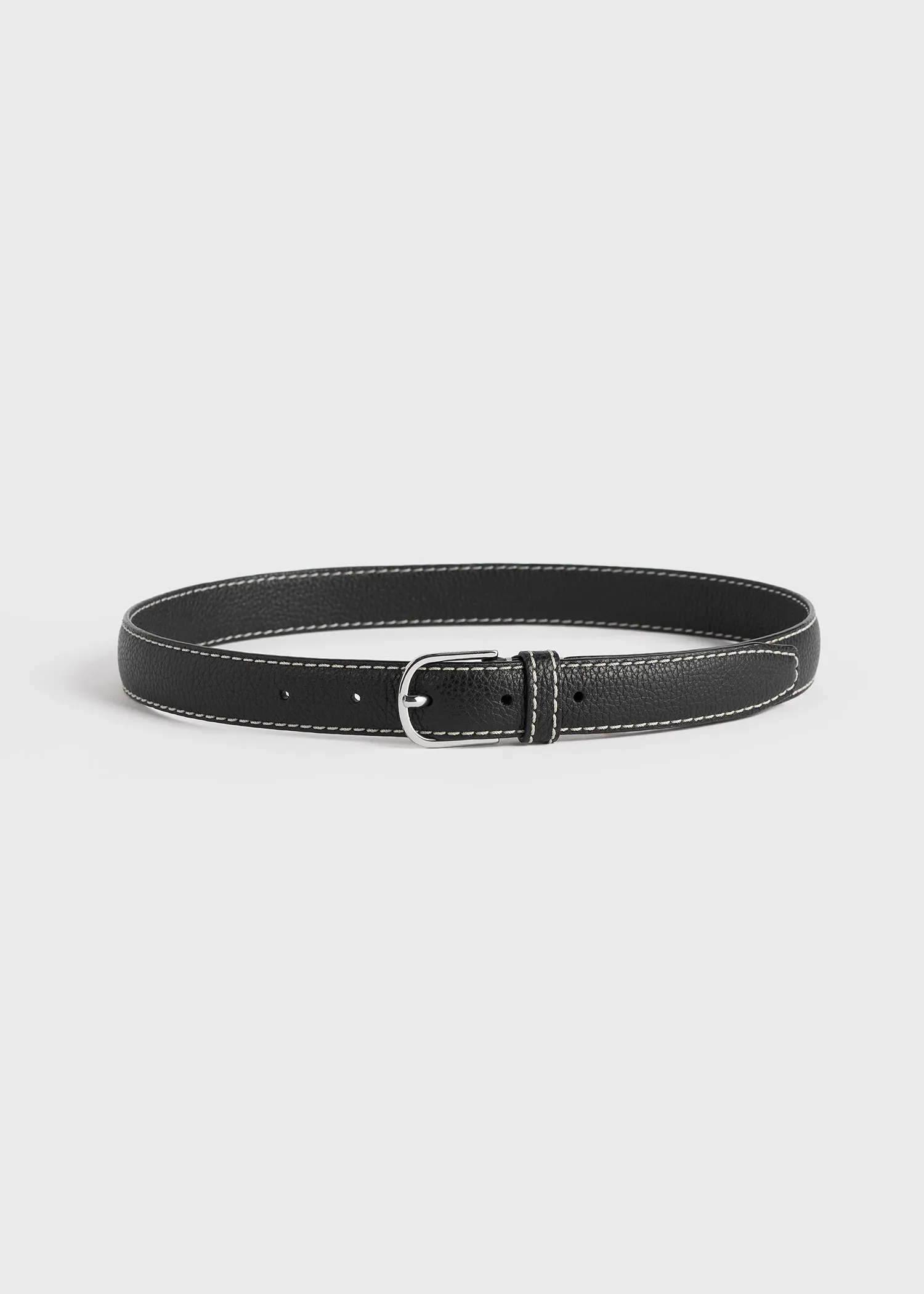 Slim grained-leather trouser belt black