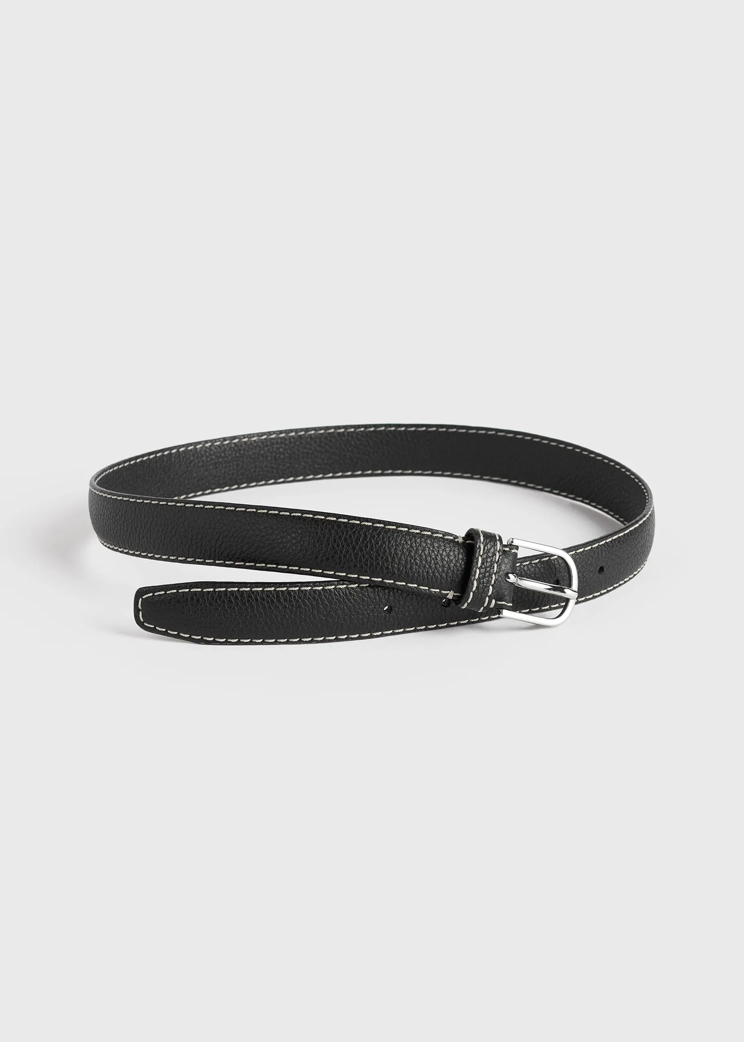 Slim grained-leather trouser belt black