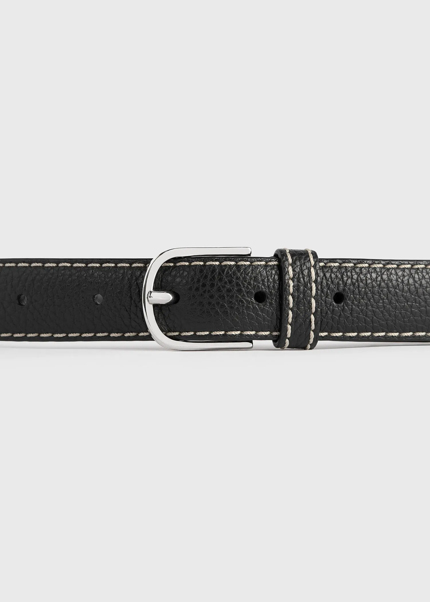 Slim grained-leather trouser belt black