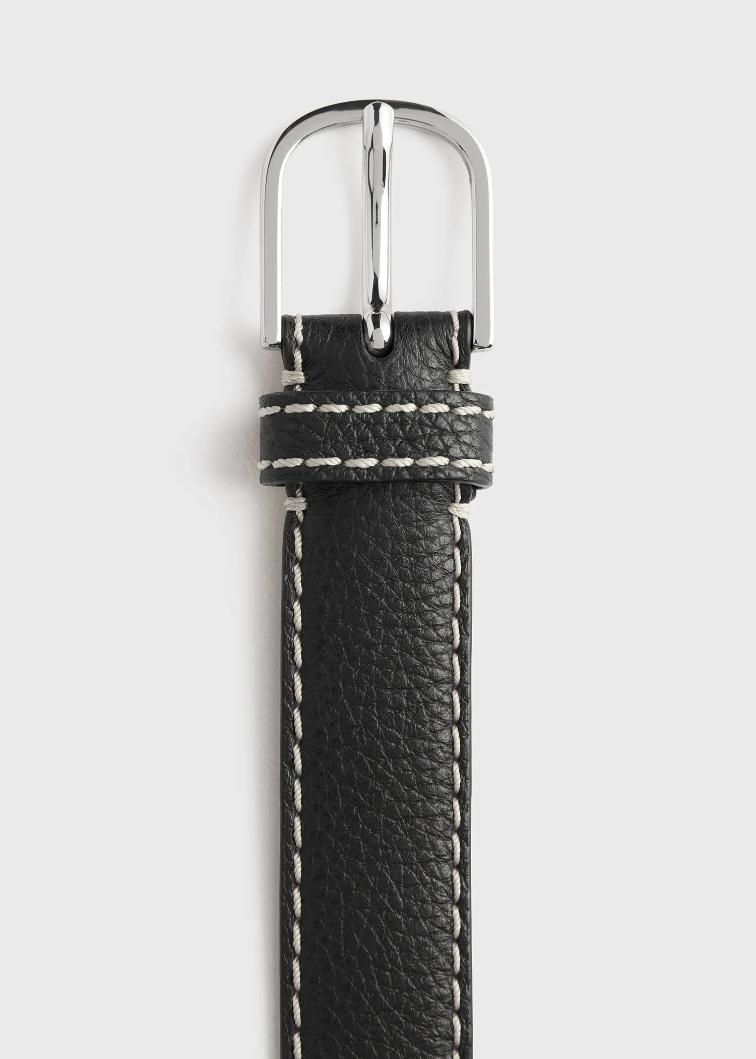 Slim grained-leather trouser belt black