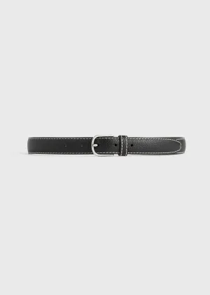 Slim grained-leather trouser belt black