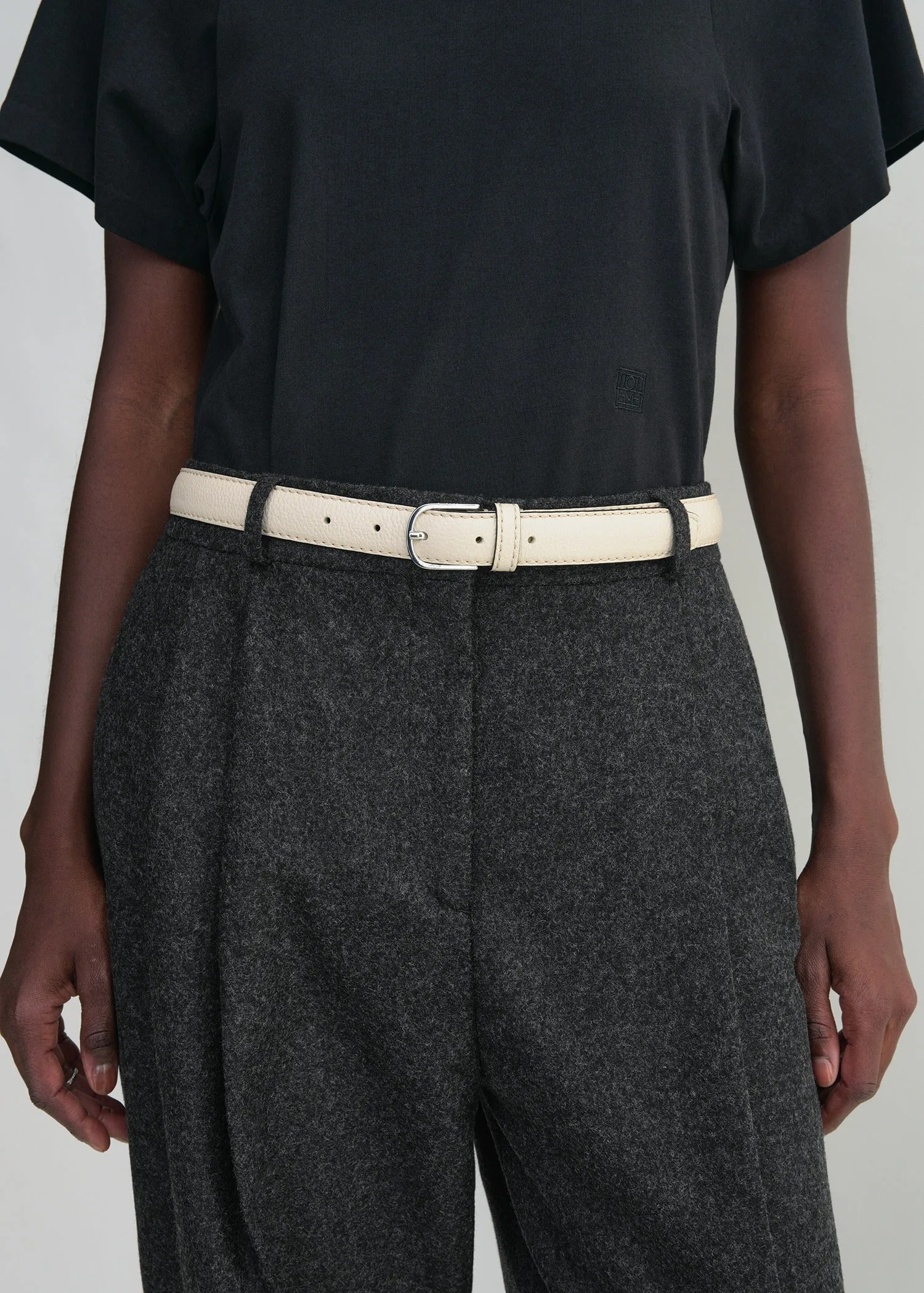 Slim grained-leather trouser belt milk