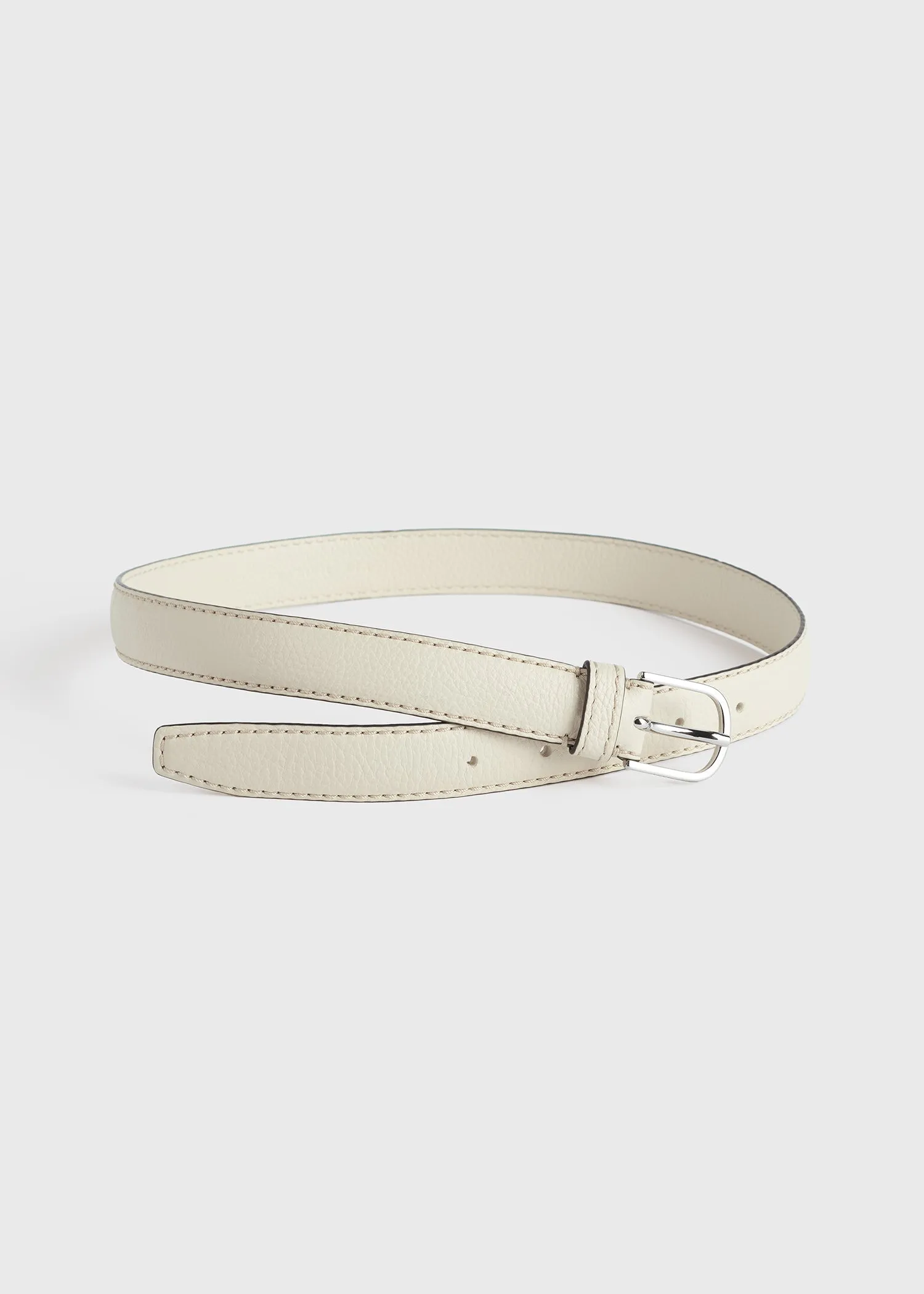 Slim grained-leather trouser belt milk