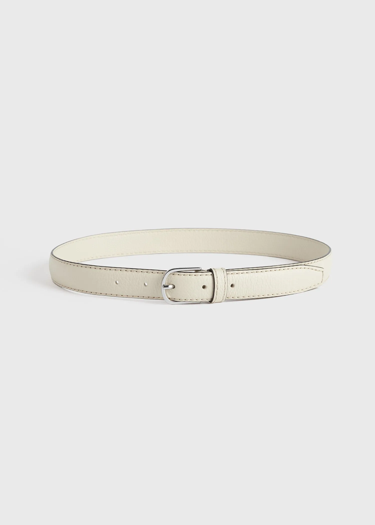 Slim grained-leather trouser belt milk