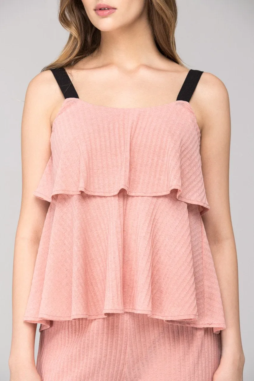 Soft Peach Black Strap Bandeau Co-ord