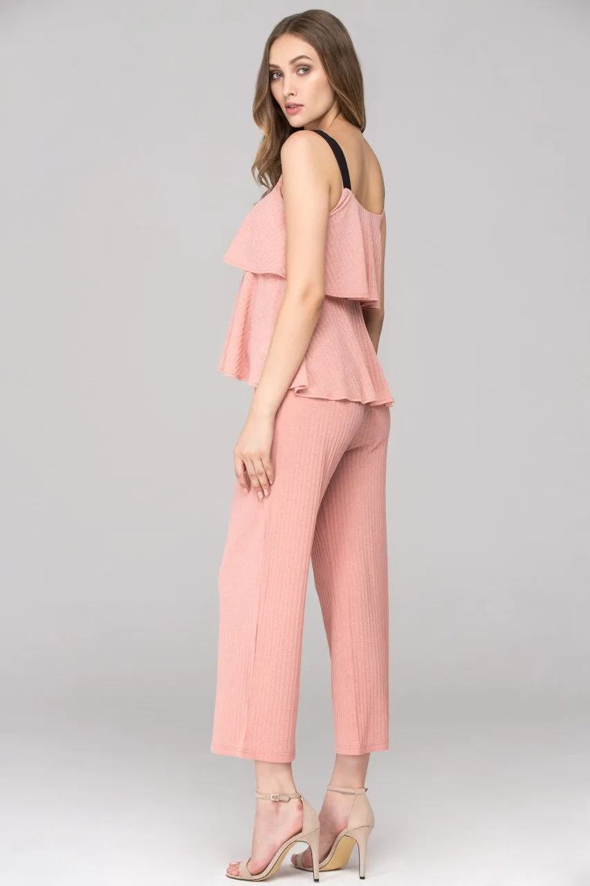 Soft Peach Black Strap Bandeau Co-ord