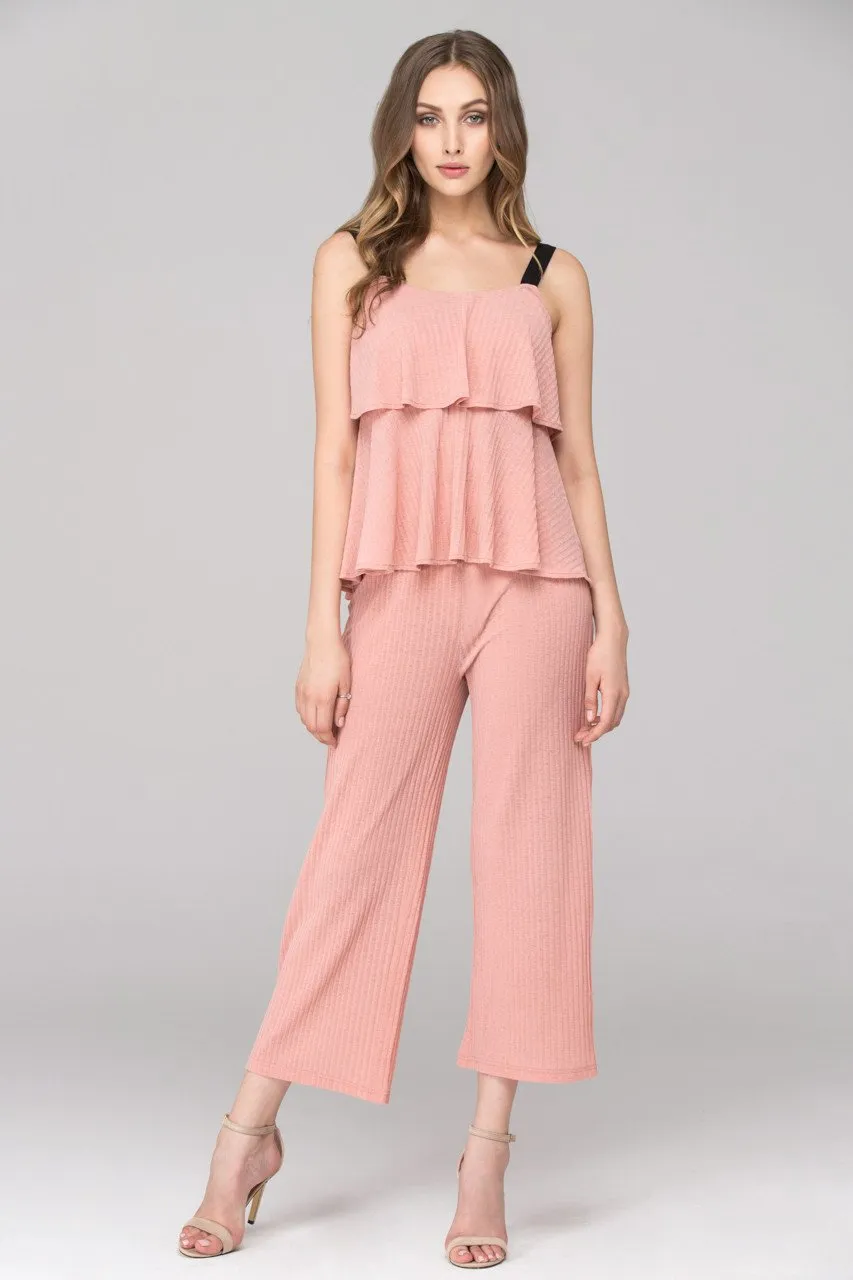 Soft Peach Black Strap Bandeau Co-ord