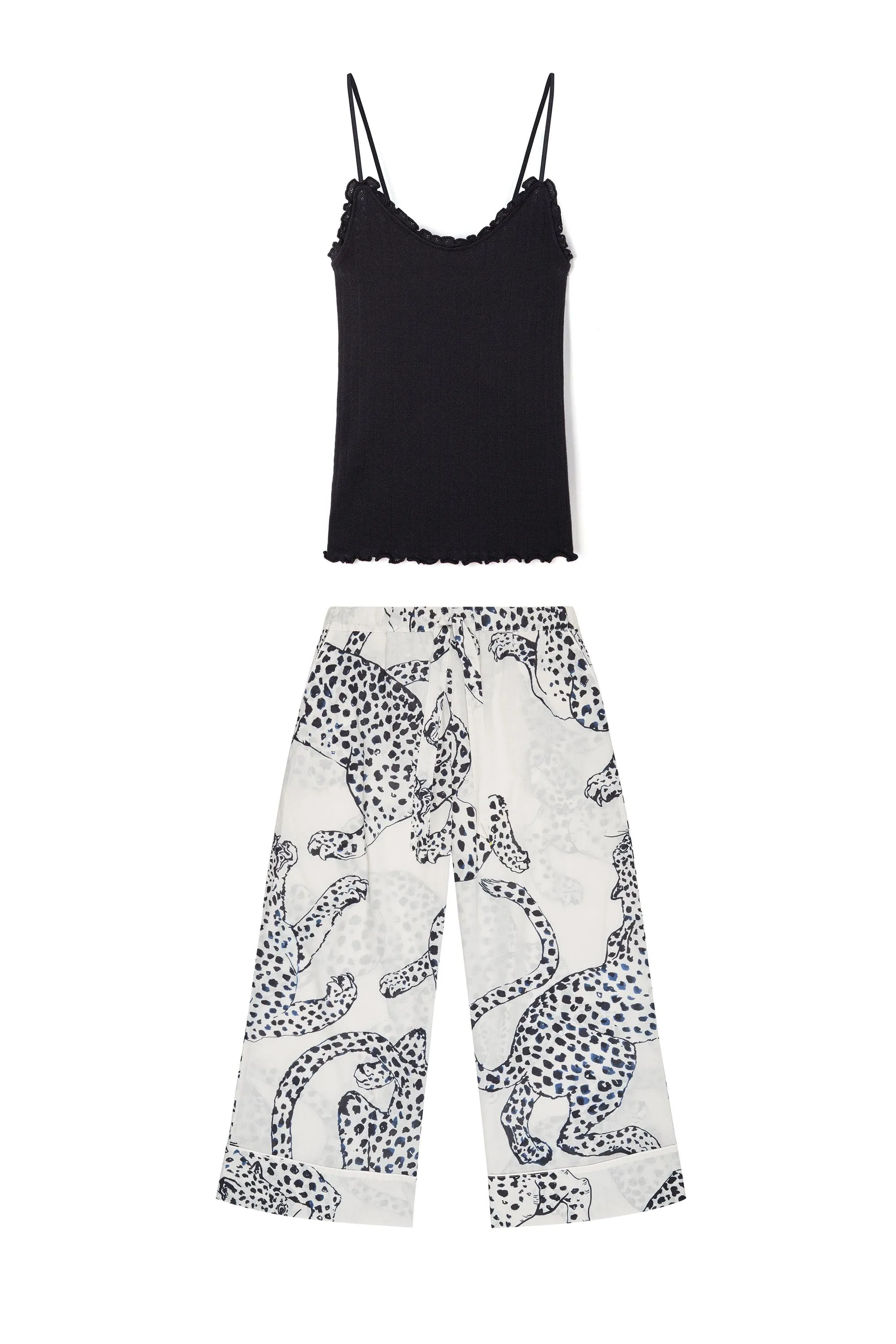 Soft V Tank Top & Wide Leg Trouser Set Black/The Jag Print Cream