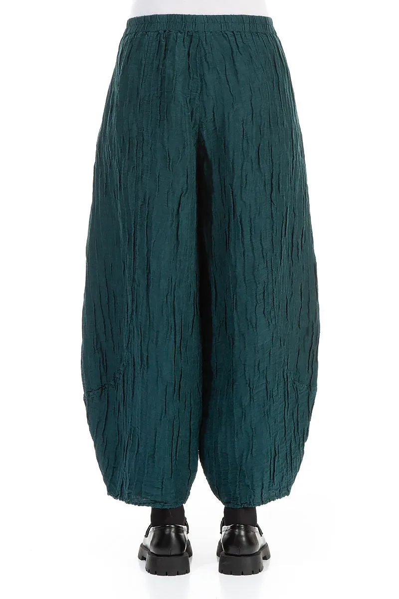 Taper Crinkled Emerald Silk Linen Trousers