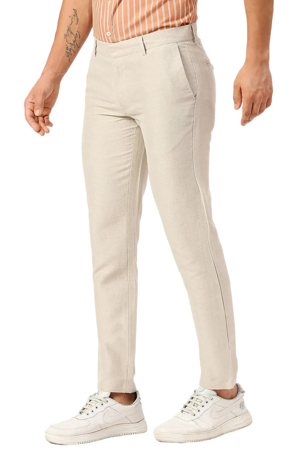 Tapered Fit Cotton Linen Twill Trousers