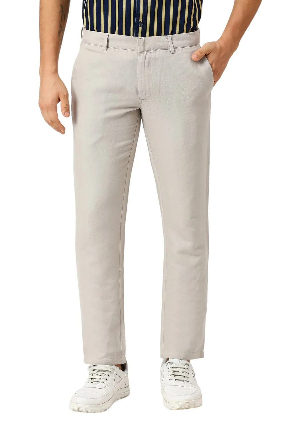 Tapered Fit Cotton Linen Twill Trousers