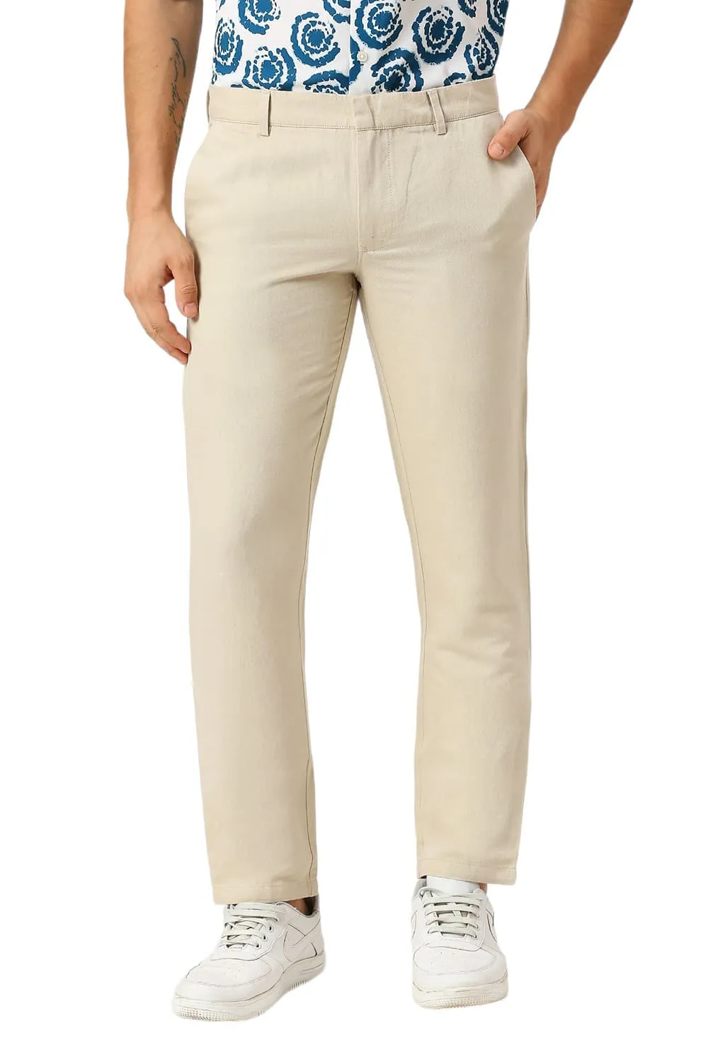 Tapered Fit Cotton Linen Twill Trousers