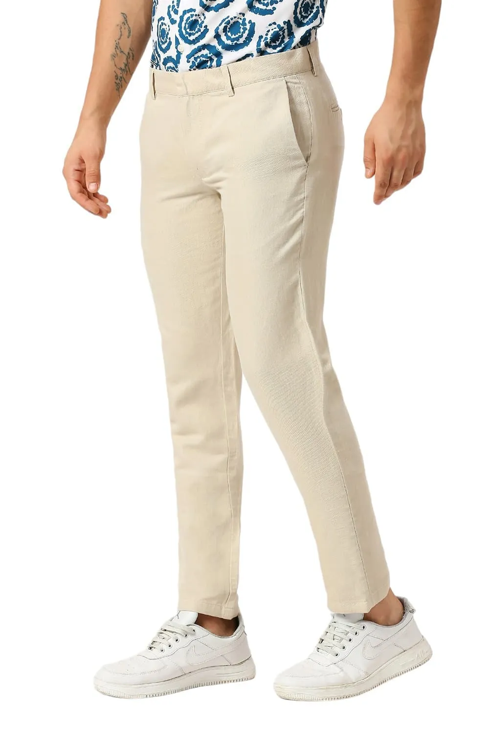 Tapered Fit Cotton Linen Twill Trousers