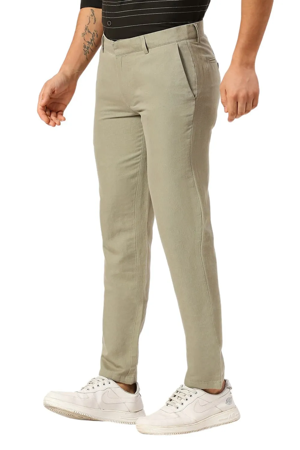 Tapered Fit Cotton Linen Twill Trousers