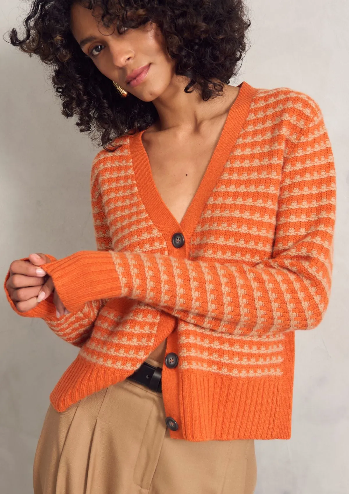 Textured Cashmere Cardigan in Tiger Texture