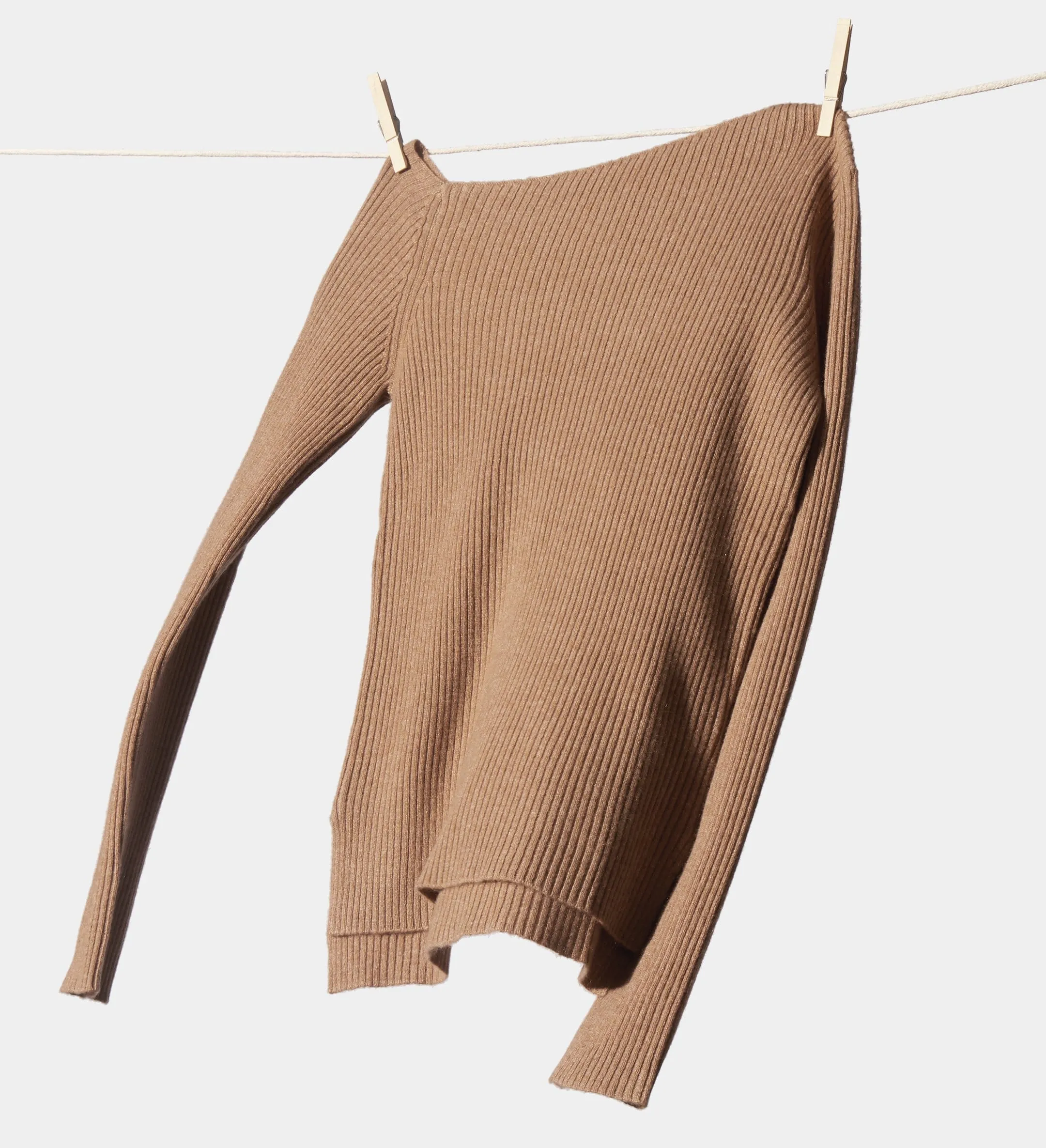 The Asymmetrical Off-Shoulder Cashmere Ribbed Sweater