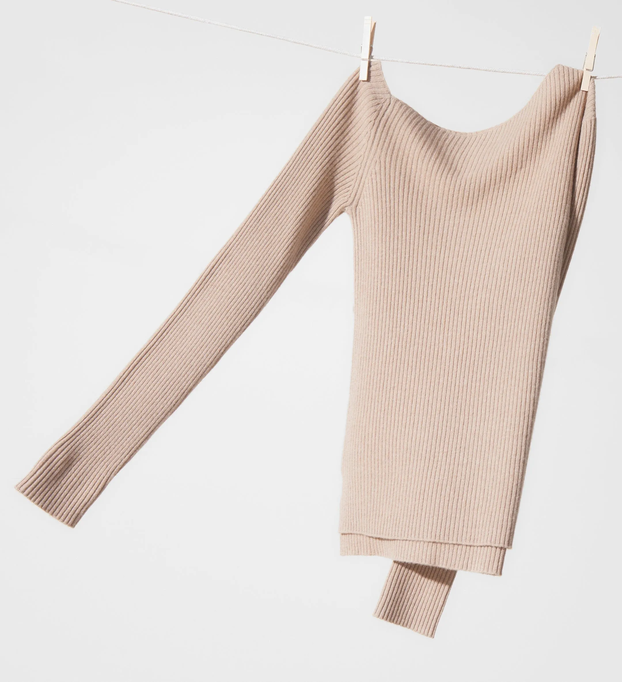 The Asymmetrical Off-Shoulder Cashmere Ribbed Sweater