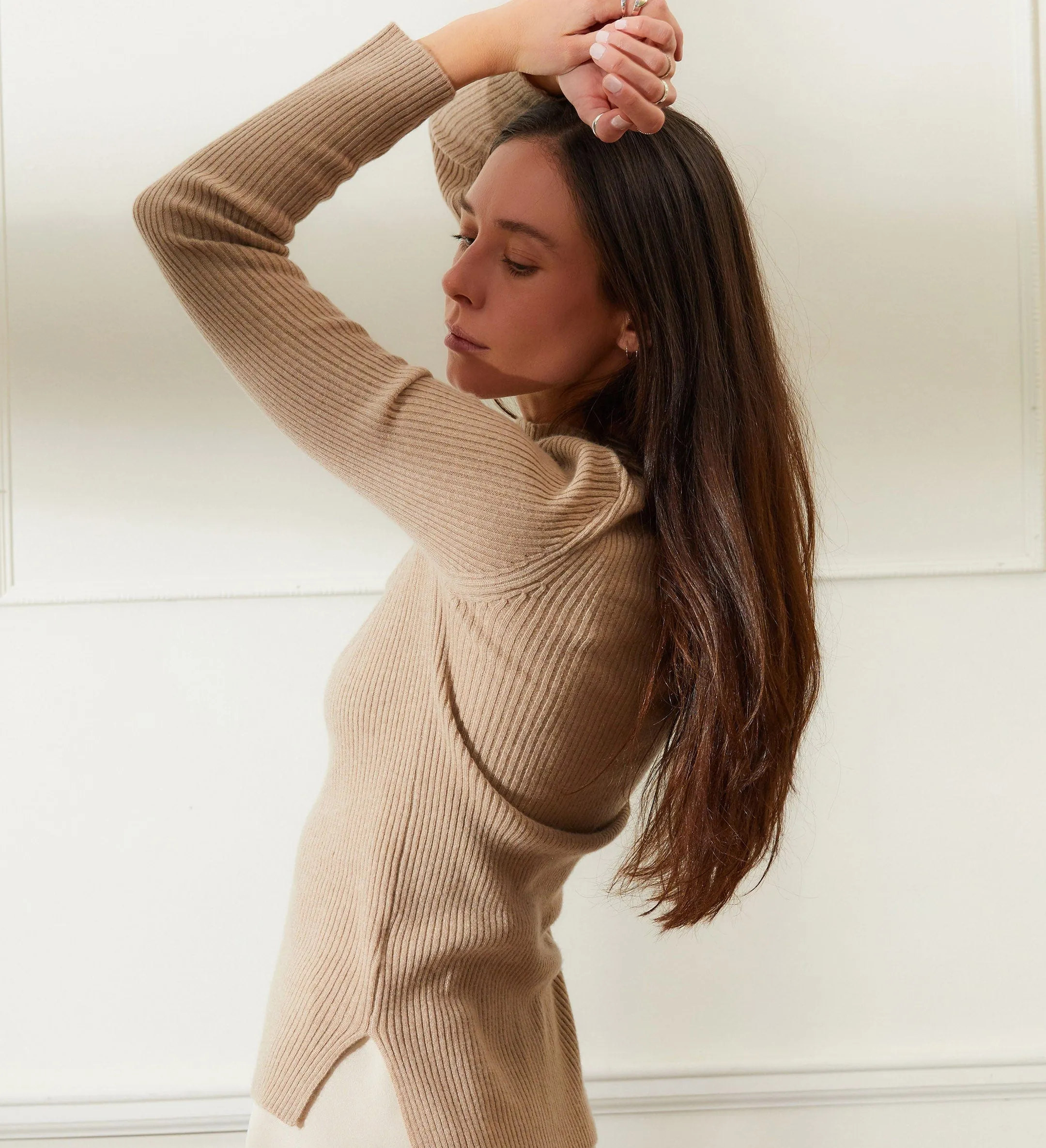 The Asymmetrical Off-Shoulder Cashmere Ribbed Sweater