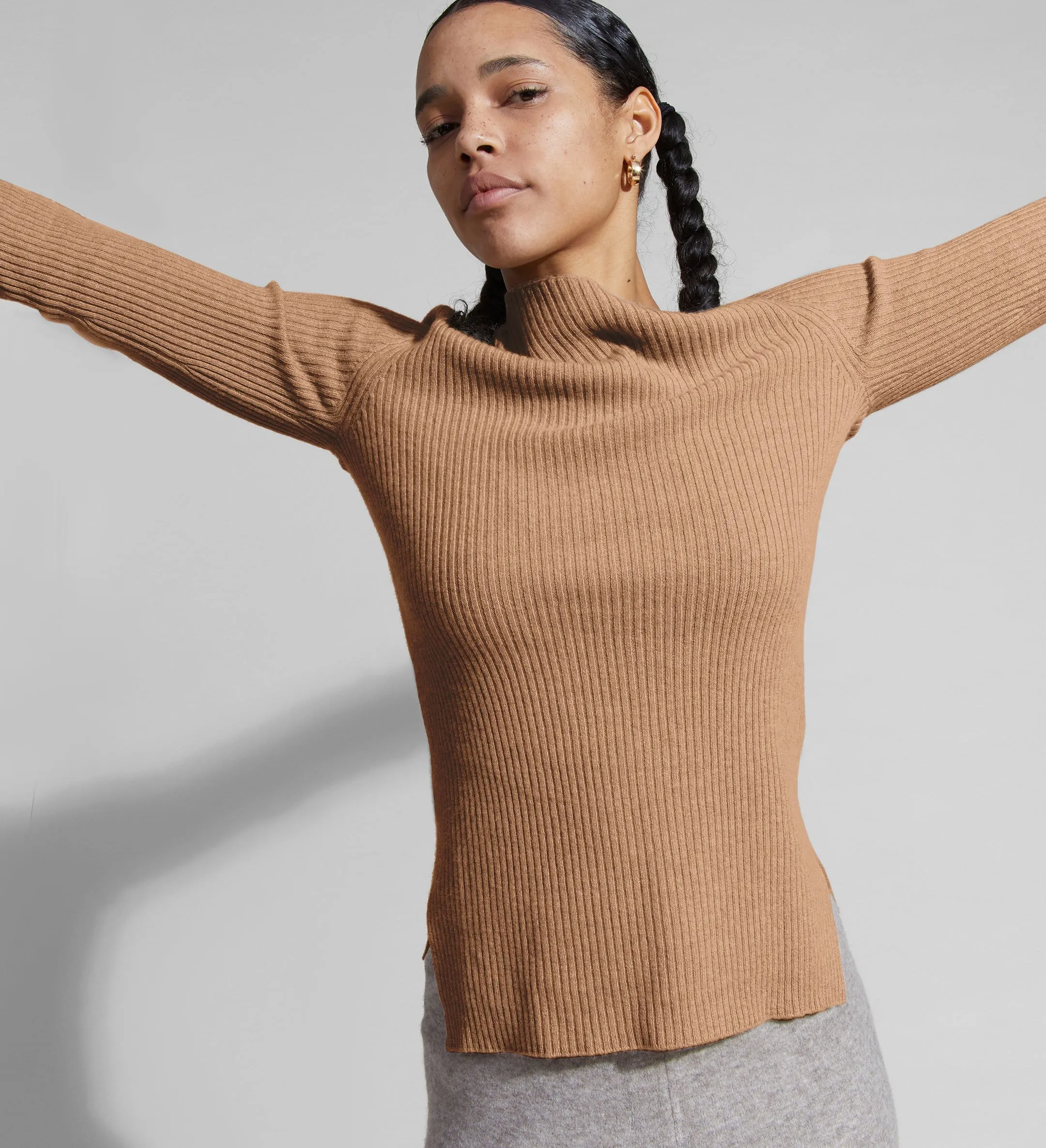 The Asymmetrical Off-Shoulder Cashmere Ribbed Sweater