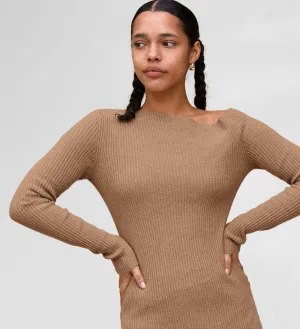 The Asymmetrical Off-Shoulder Cashmere Ribbed Sweater