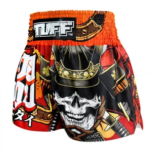 TUFF Red Muay Thai Shorts Samurai Skull MS658